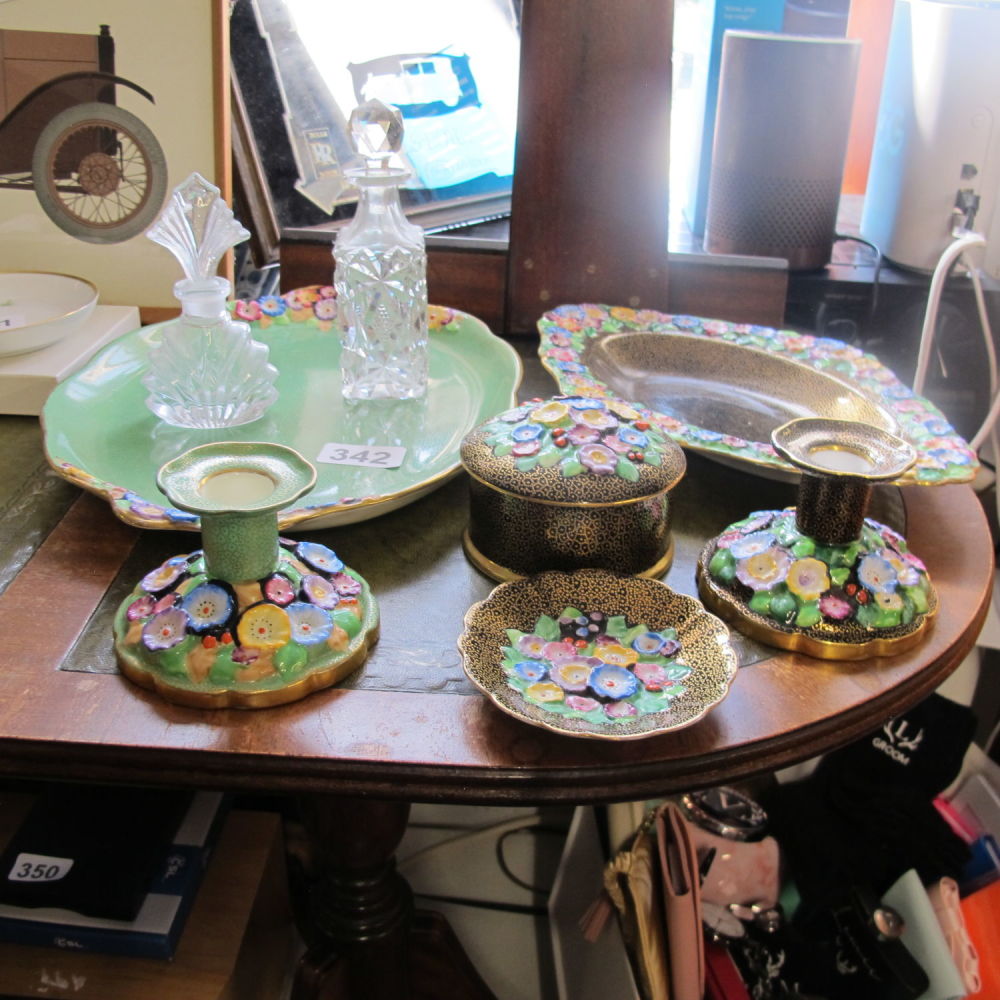 Lot 342: very ornate floral themed dressing table set with...