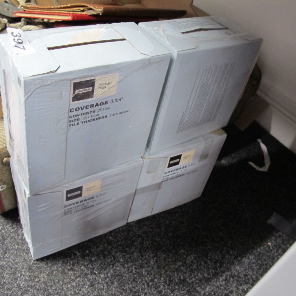 Lot 397: Four packs of Homebase ceramic tiles (100)