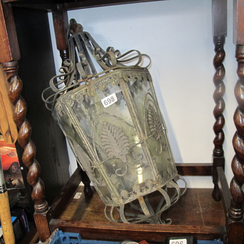 Lot 698: Ornate large outdoor metal and glass lantern