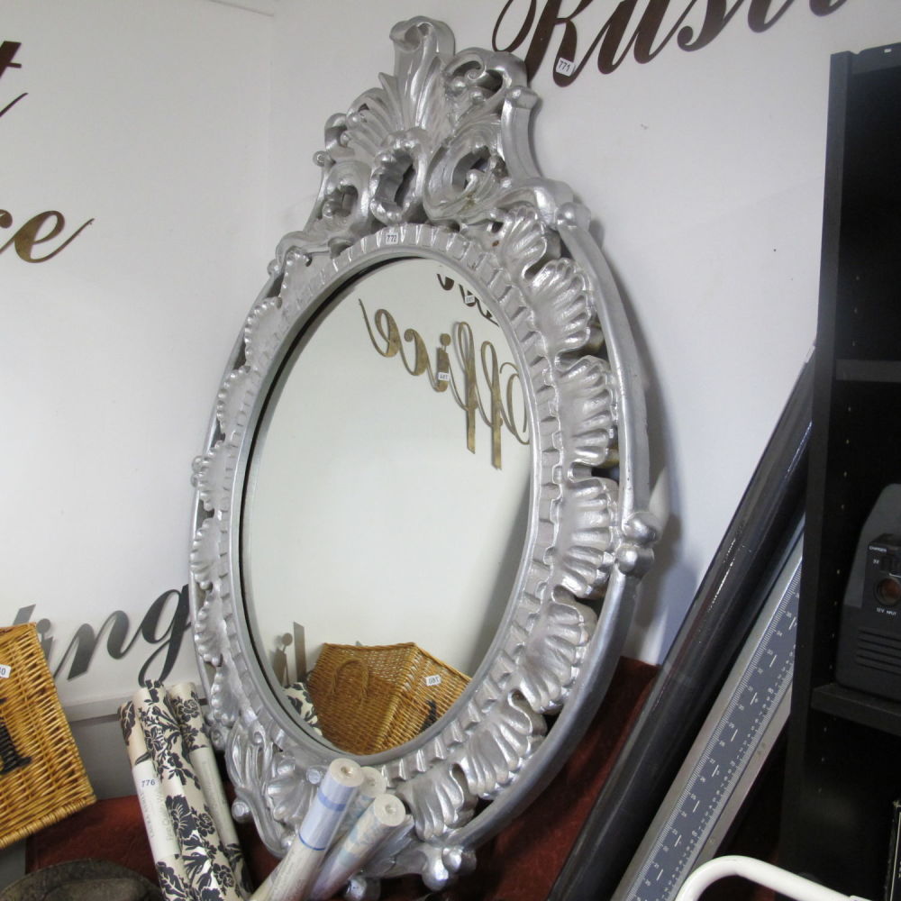 Lot 772: Extra large ornate silver mirror