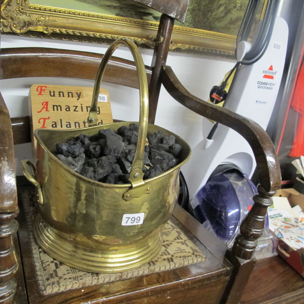 Lot 799: Brass coal bucket full of coal
