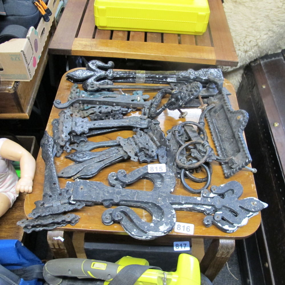 Lot 815: Selection of wrought metal door furniture 