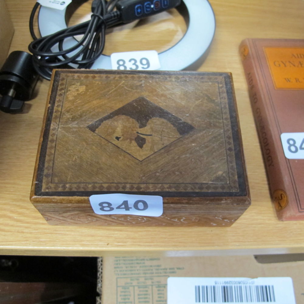 Lot 840: Ornate inlaid wooden box 