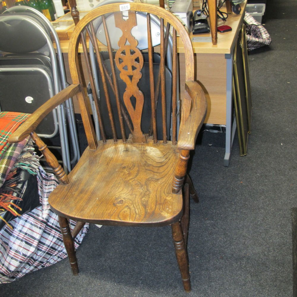 Lot 865: vintage high wheel back antique wooden chair