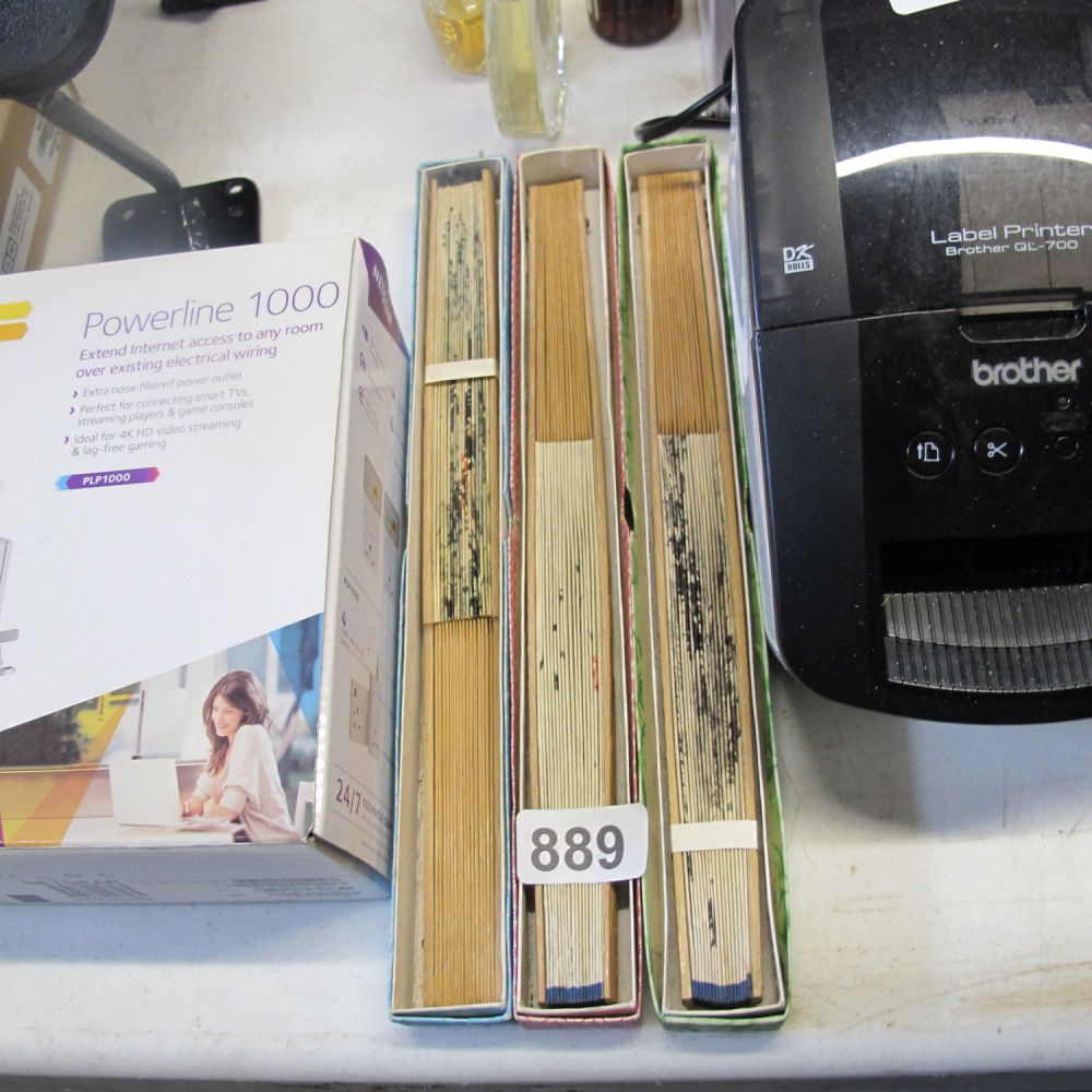 Lot 889: Three boxed wooden Chinese fans 