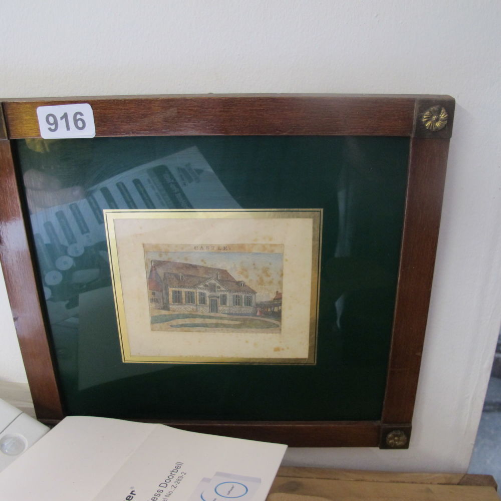 Lot 916: Ornate wooden framed castle picture