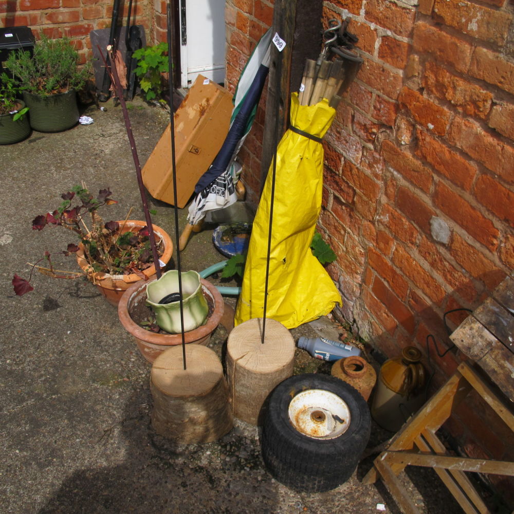 Lot 999: two wood based flag stands
