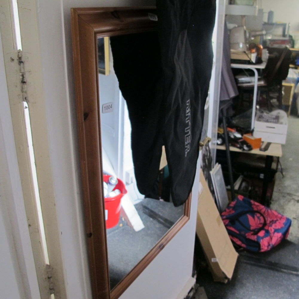 Lot 1004: Wood framed wall hanging mirror 