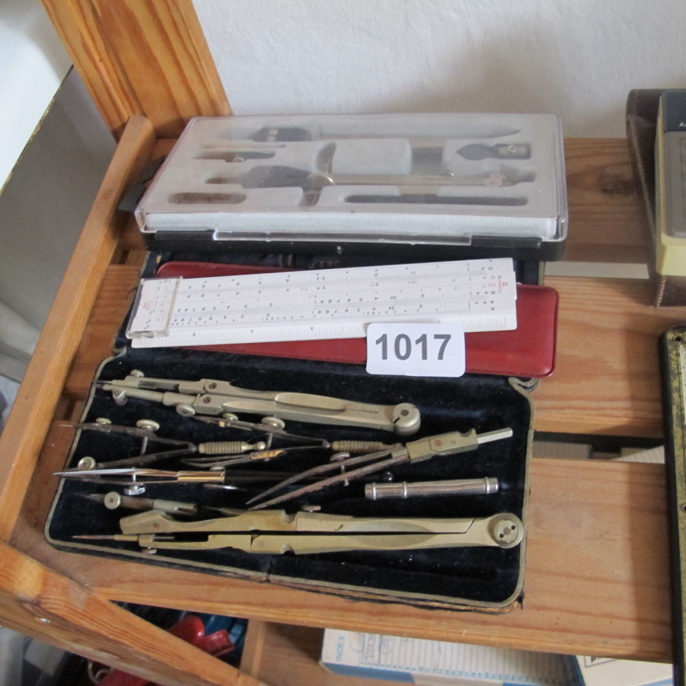 Lot 1017: Collection of compasses and drafting set