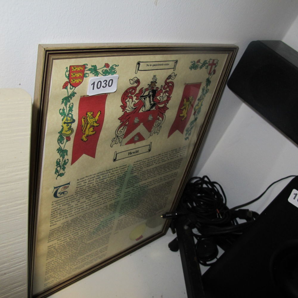 Lot 1030: Framed Hewitt crest 
