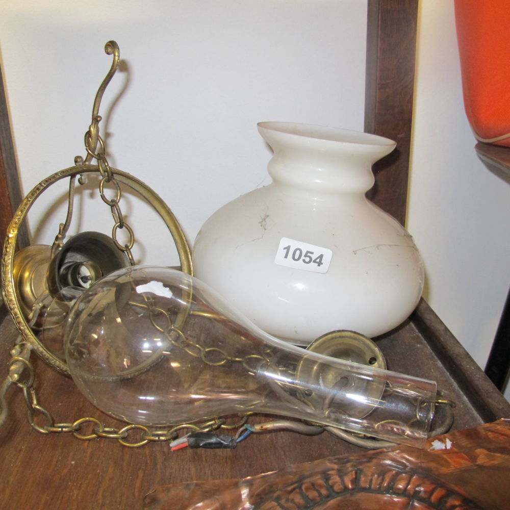 Lot 1054: Oil lamp style electric hanging light