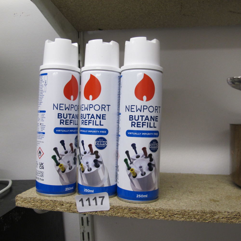 Lot 1117: Three cans of Newport butane 