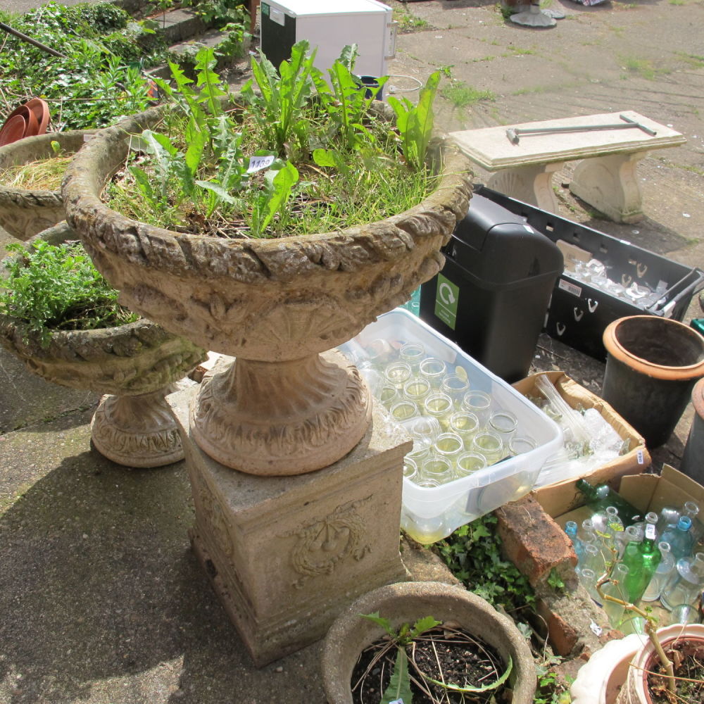 Lot 1139: Ornate stoneware planter with square base