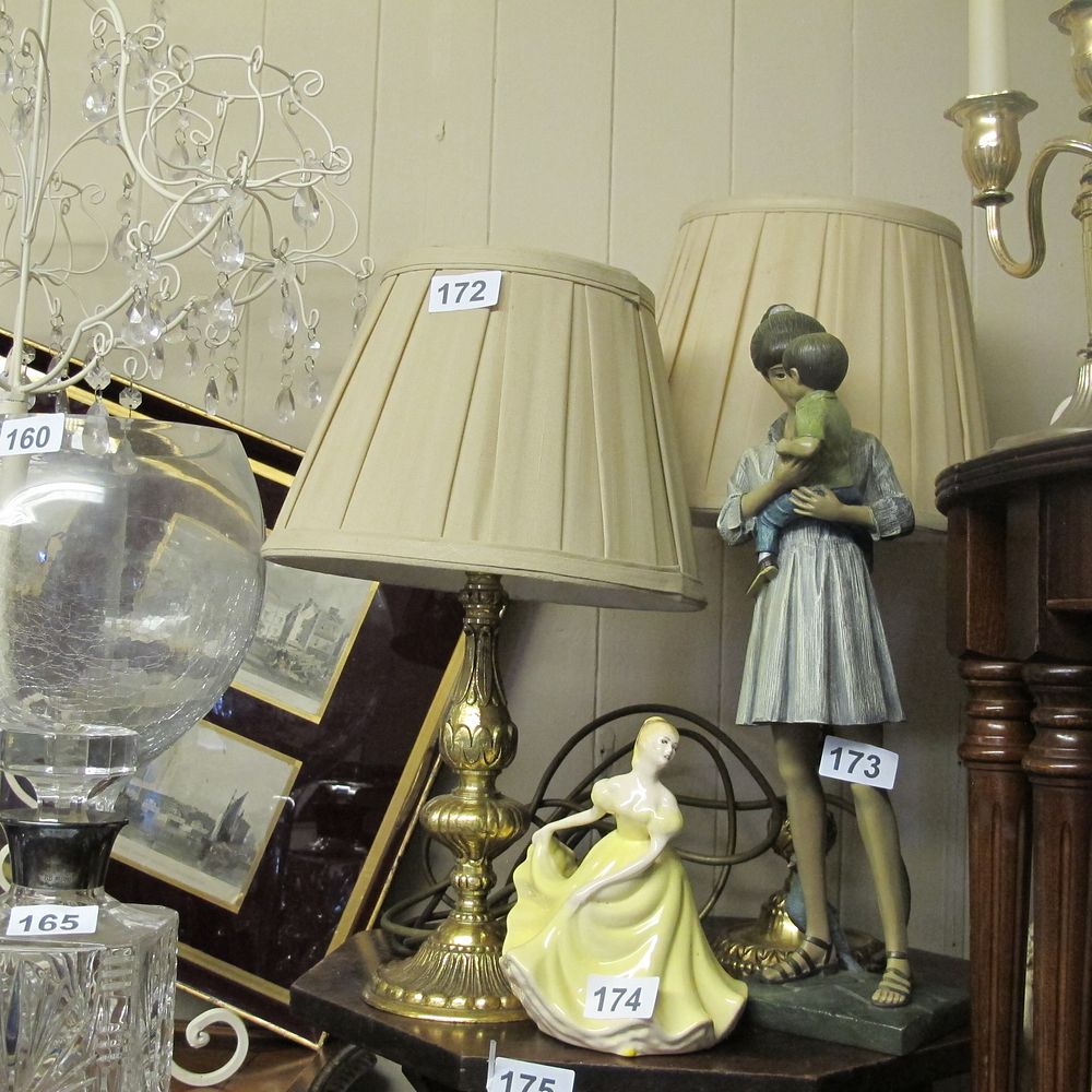 Lot 172: Pair of brass table lamps 