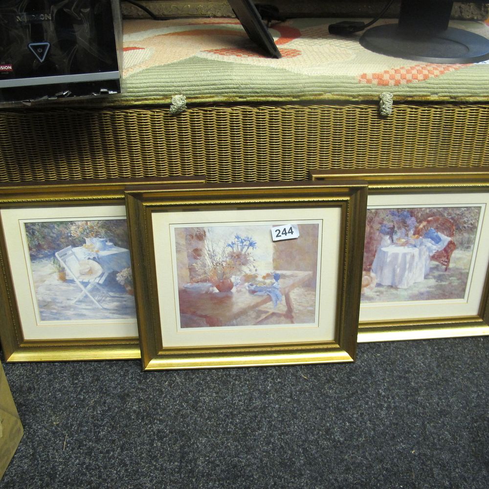 Lot 244: Three gilt framed pictures 