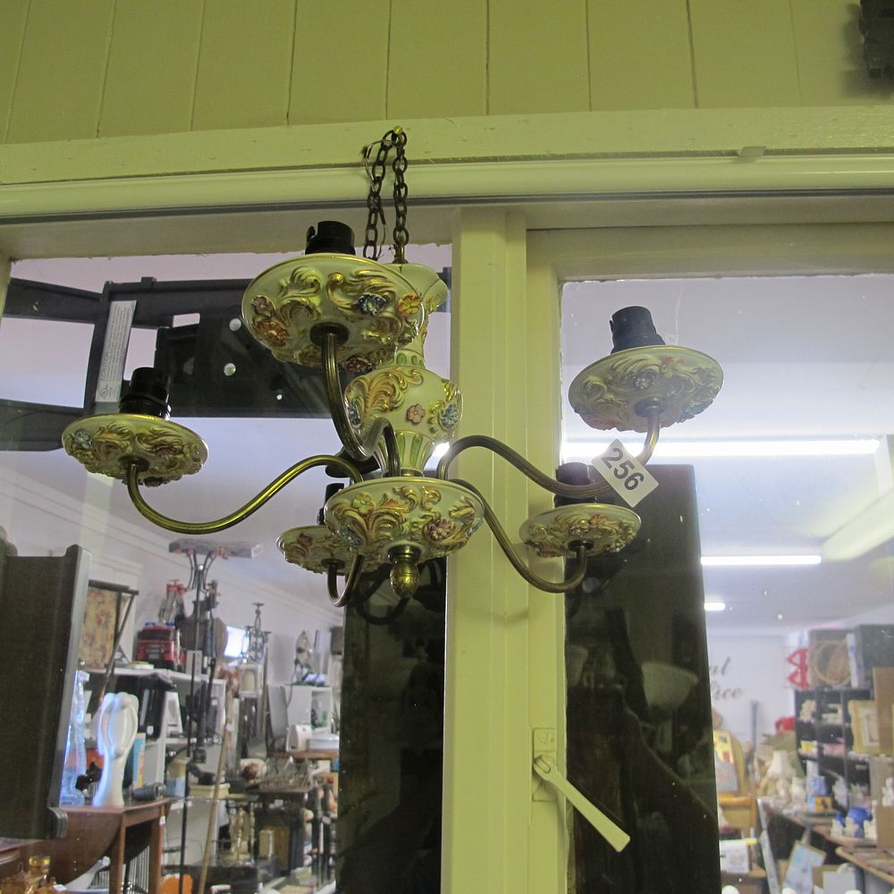 Lot 256: Ceramic and metal chandelier 