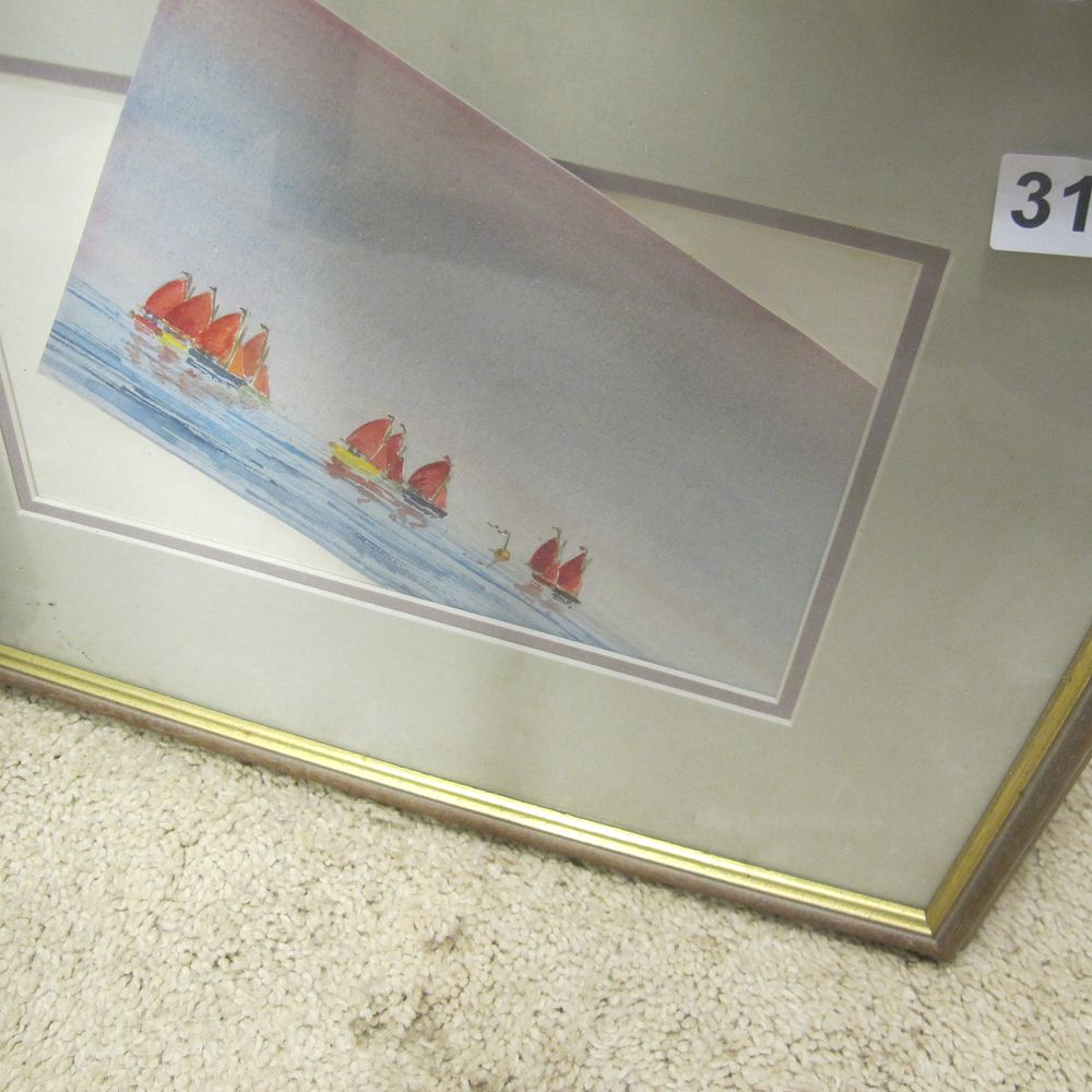 Lot 311: Nautical watercolour in frame 