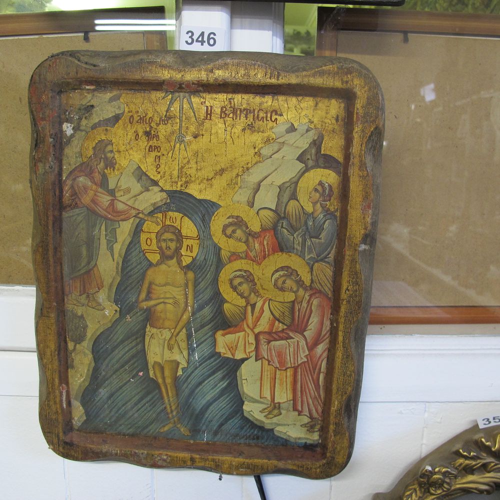 Lot 346: Beautiful iconography, hand painted in gold leaf using...