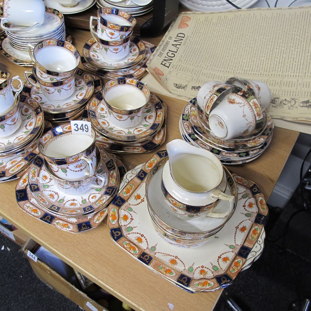 Lot 349: China teacup trios, cake dishes, milk jug and...