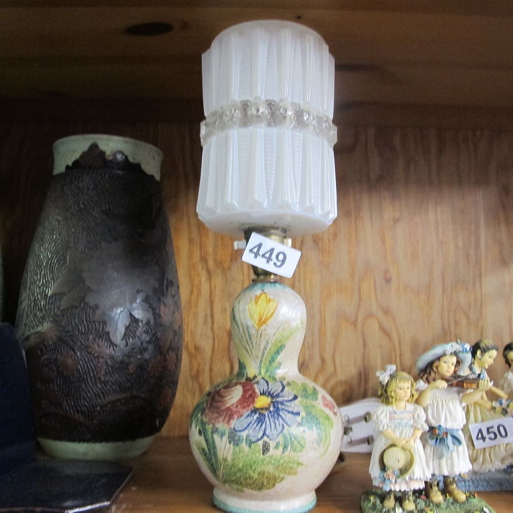 Lot 449: Hand painted table lamp