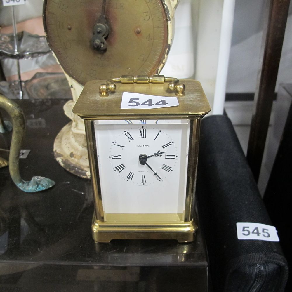Lot 544: Estyma brass carriage clock 