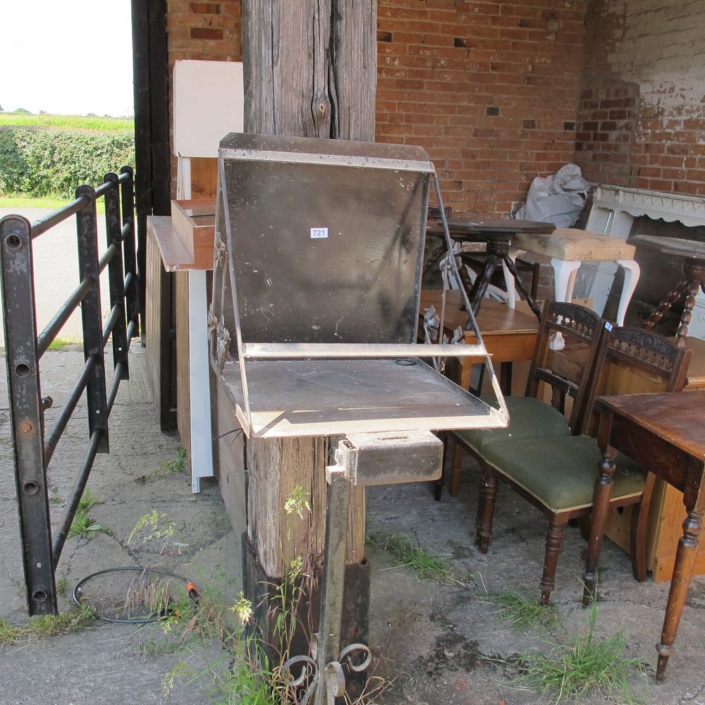 Lot 721: reclaimed heavy metal church donation stand