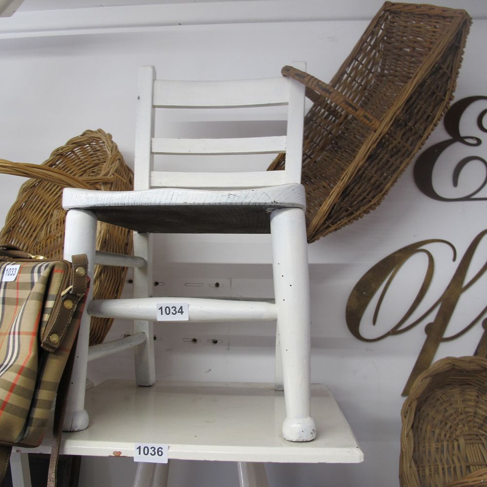 Lot 1034: White painted wooden children’s chair 