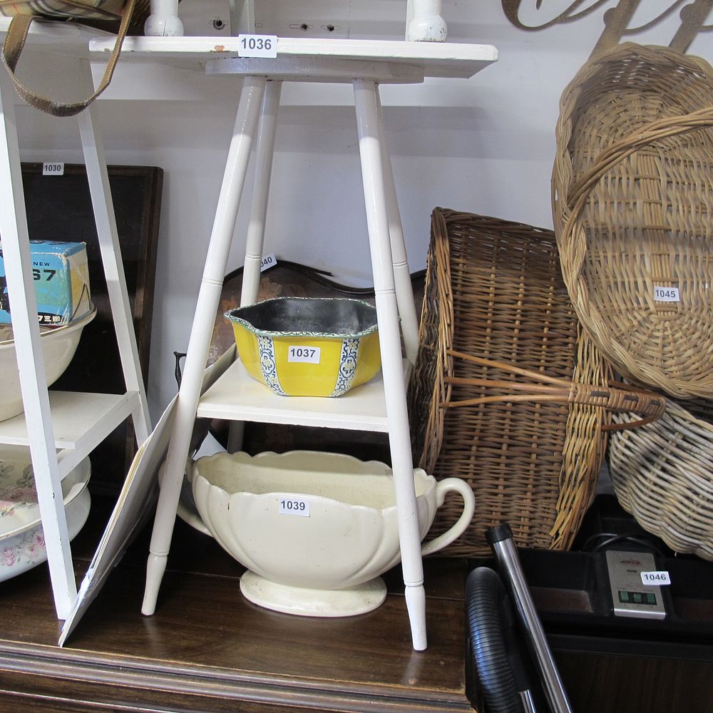 Lot 1036: White painted up cycled stool table 