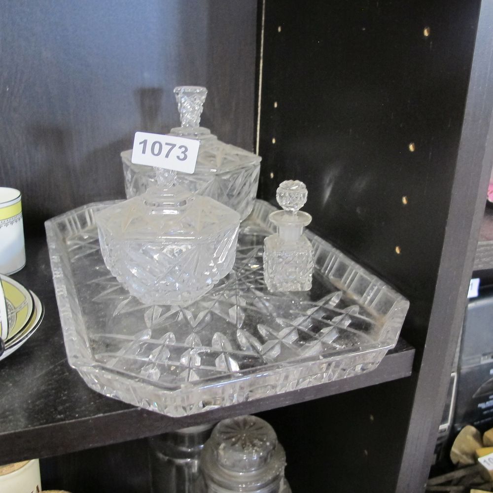 Lot 1073: Cut glass dressing table set 