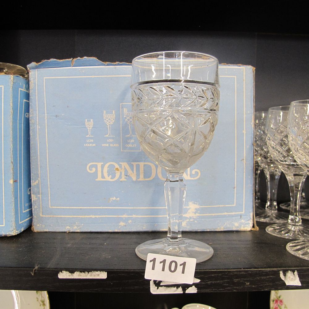 Lot 1101: Box of London crystal  goblets 