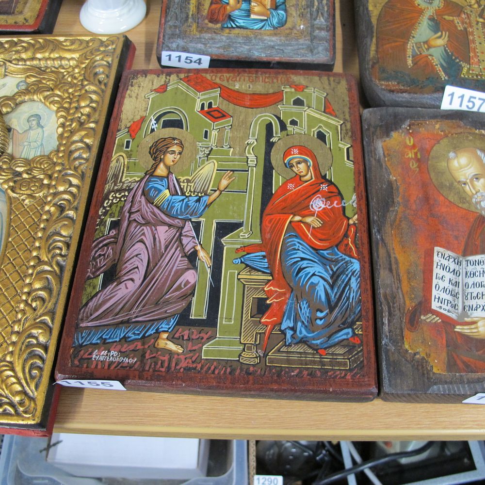 Lot 1155: Beautiful iconography, hand painted in gold leaf using...