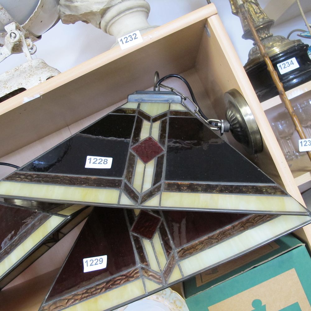 Lot 1228: Leaded stained glass Tiffany style light shade