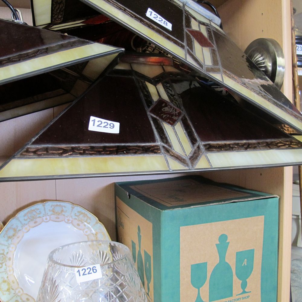 Lot 1229: Leaded stained glass Tiffany style light shade