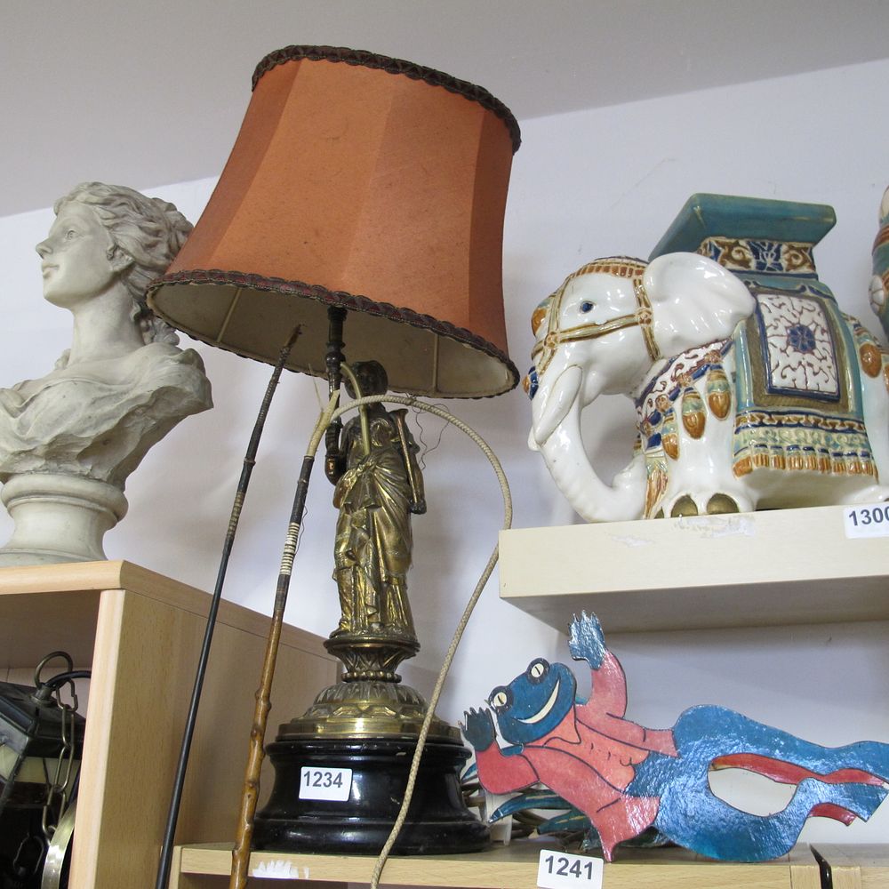 Lot 1234: Brass figurine table lamp with shade 