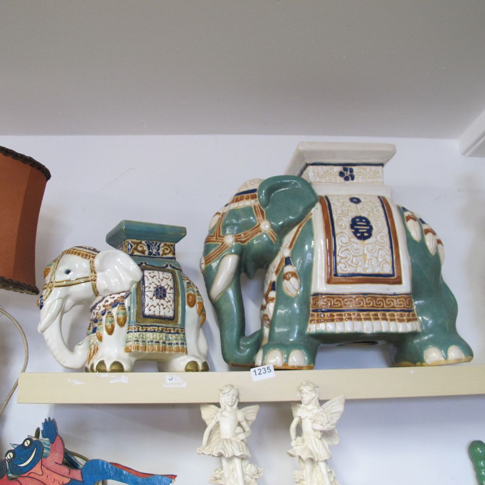 Lot 1235: Ceramic elephant planter stands 
