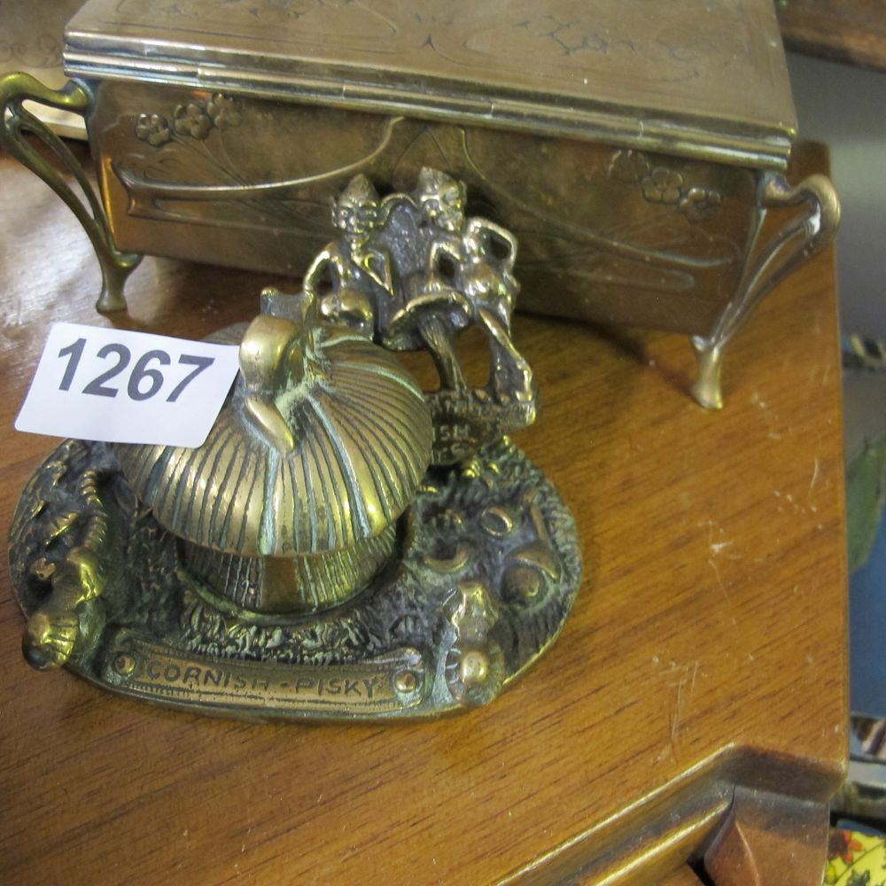 Lot 1267: antique brass Ink pot AF back part needs...