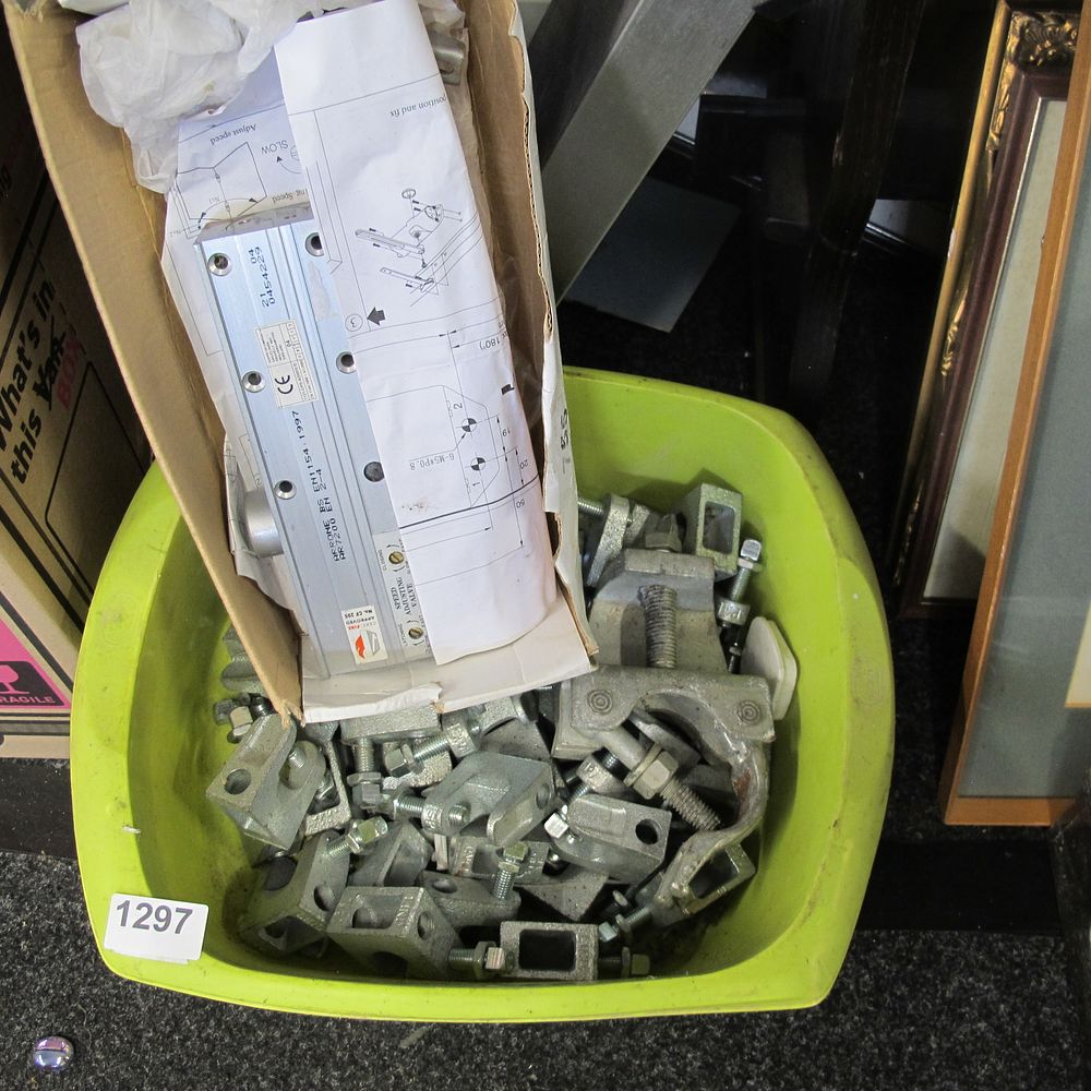Lot 1297: a door closer and various aluminium electrical connectors