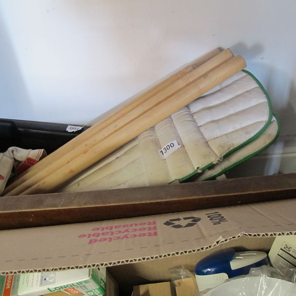 Lot 1300: Cricket protection equipment and stump set cetera