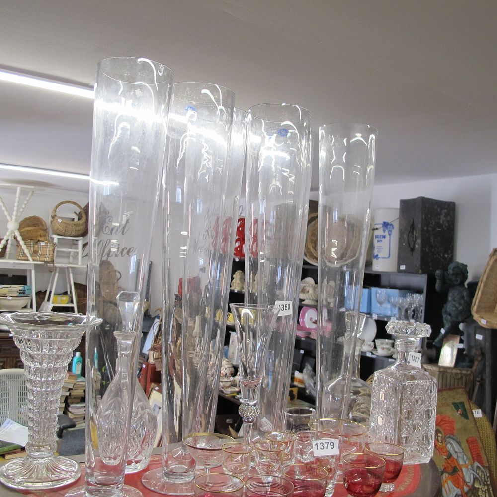 Lot 1380: 4 tall glass vases