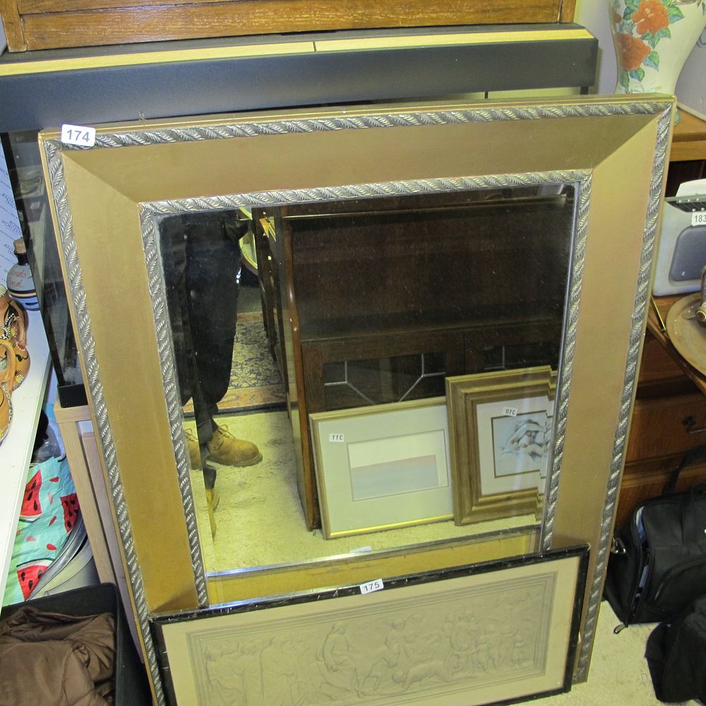 Lot 174: Framed extra large wall hanging mirror 