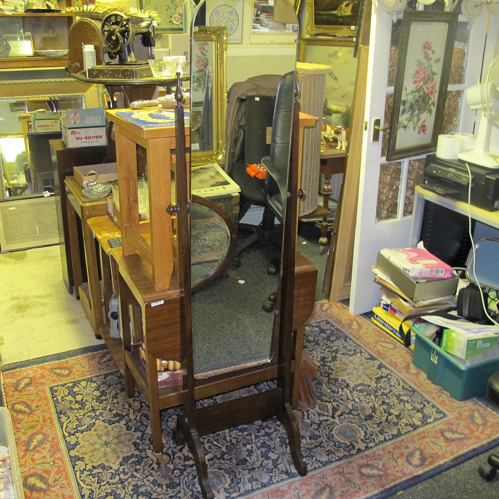 Lot 228: antique wood framed full length tilting mirror 