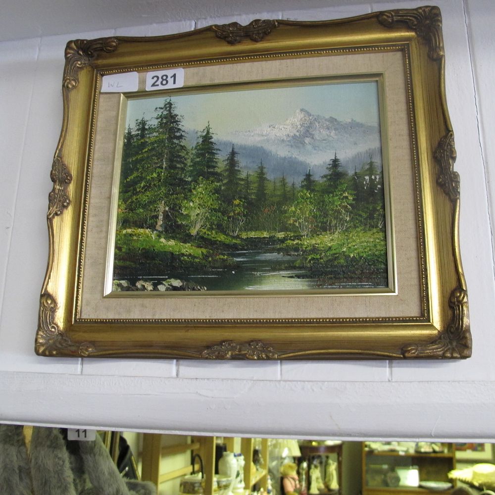 Lot 281: Gilt framed oil on canvas landscape 