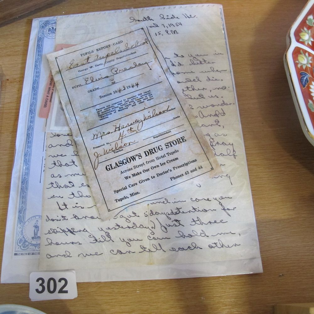 Lot 302: Elvis Presley ephemera copy of letter to his...