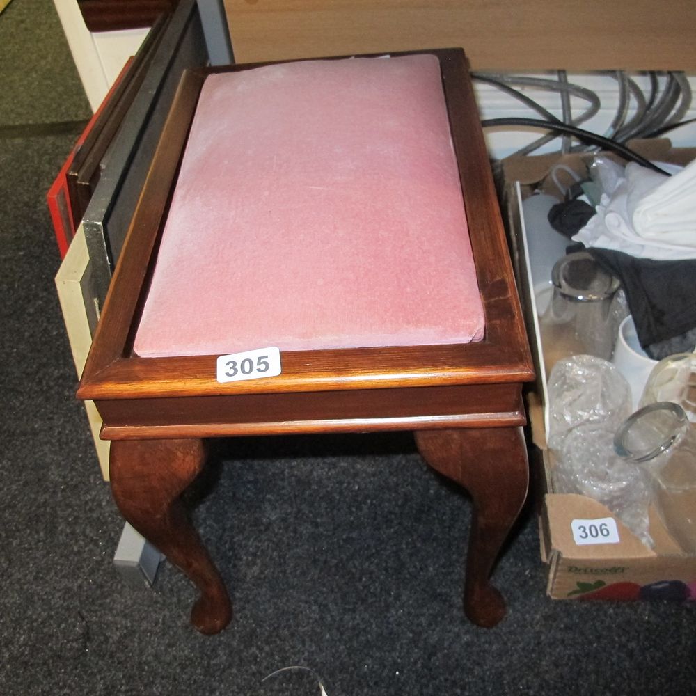 Lot 305: Wood and velvet footstool 