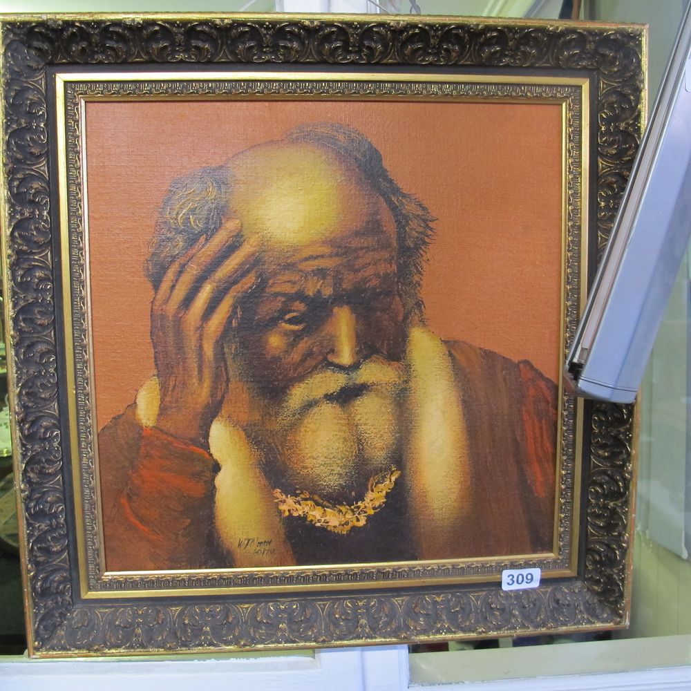 Lot 309: Gilt framed painting of the forgetful man