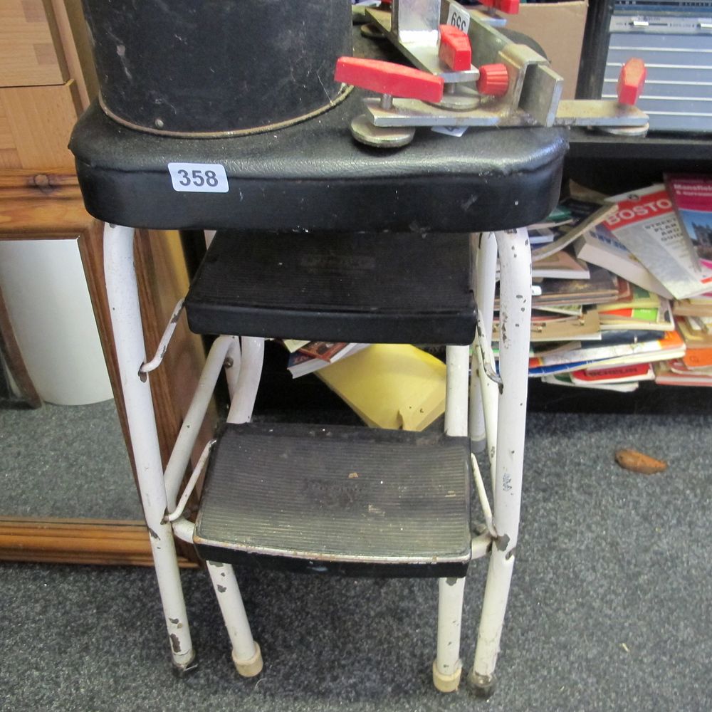 Lot 358: Leather top step stool 