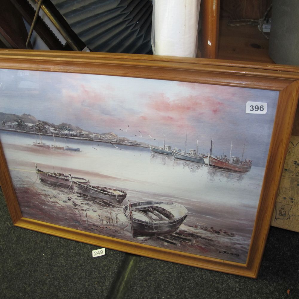 Lot 396: Wood framed seascape painting 