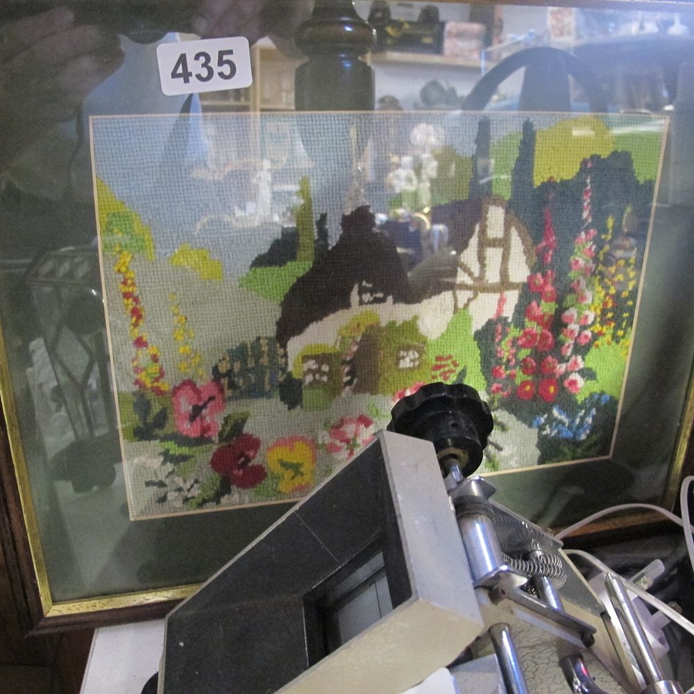 Lot 435: Framed cottage scene tapestry