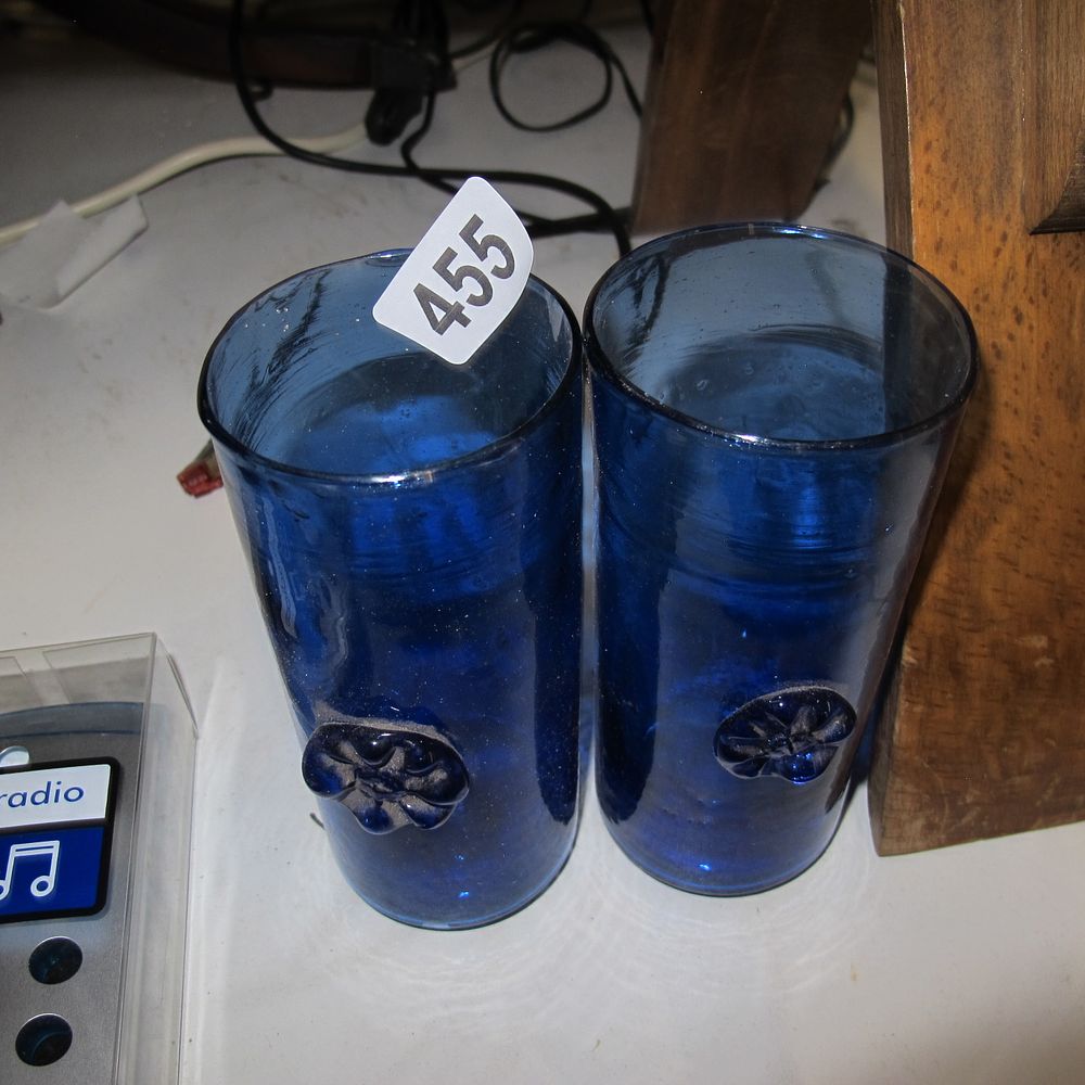Lot 455: Pair of Authentic recycled glass Blue Vidrios San...