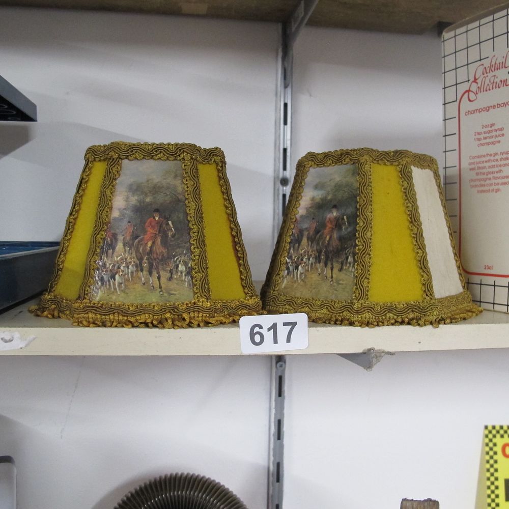 Lot 617: Pair of Vintage fox hunting lamp shades